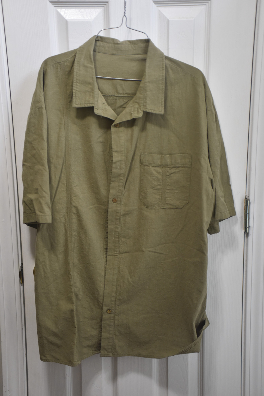 Army Green Linen Cotton Short Sleeve Button Up Shirt X Large LSC429